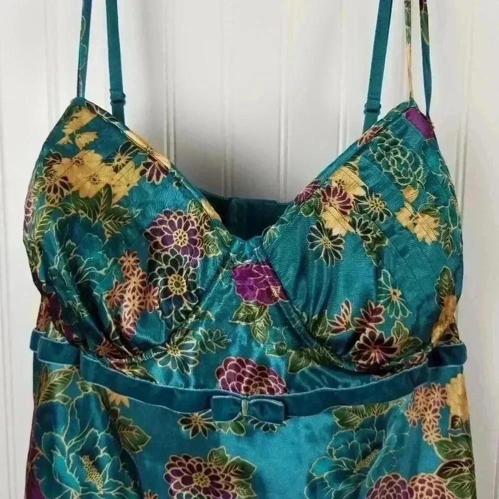 Cacique Womens Babydoll Floral Satin Slip Top Velvet Sz 26/28 Fairy Whimsigoth - Picture 3 of 16
